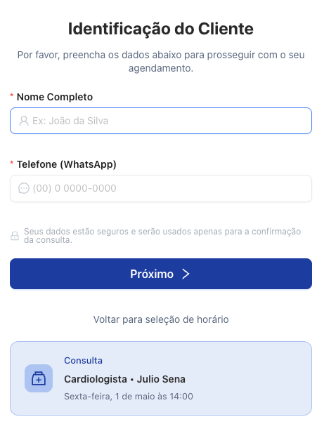 Passo 2 do agendamento: identificação do paciente