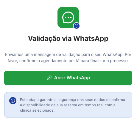 Passo 3 do agendamento: validação via WhatsApp